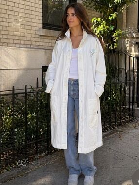 Vans Off-White Button-Up Trench‎ Coat Vintage